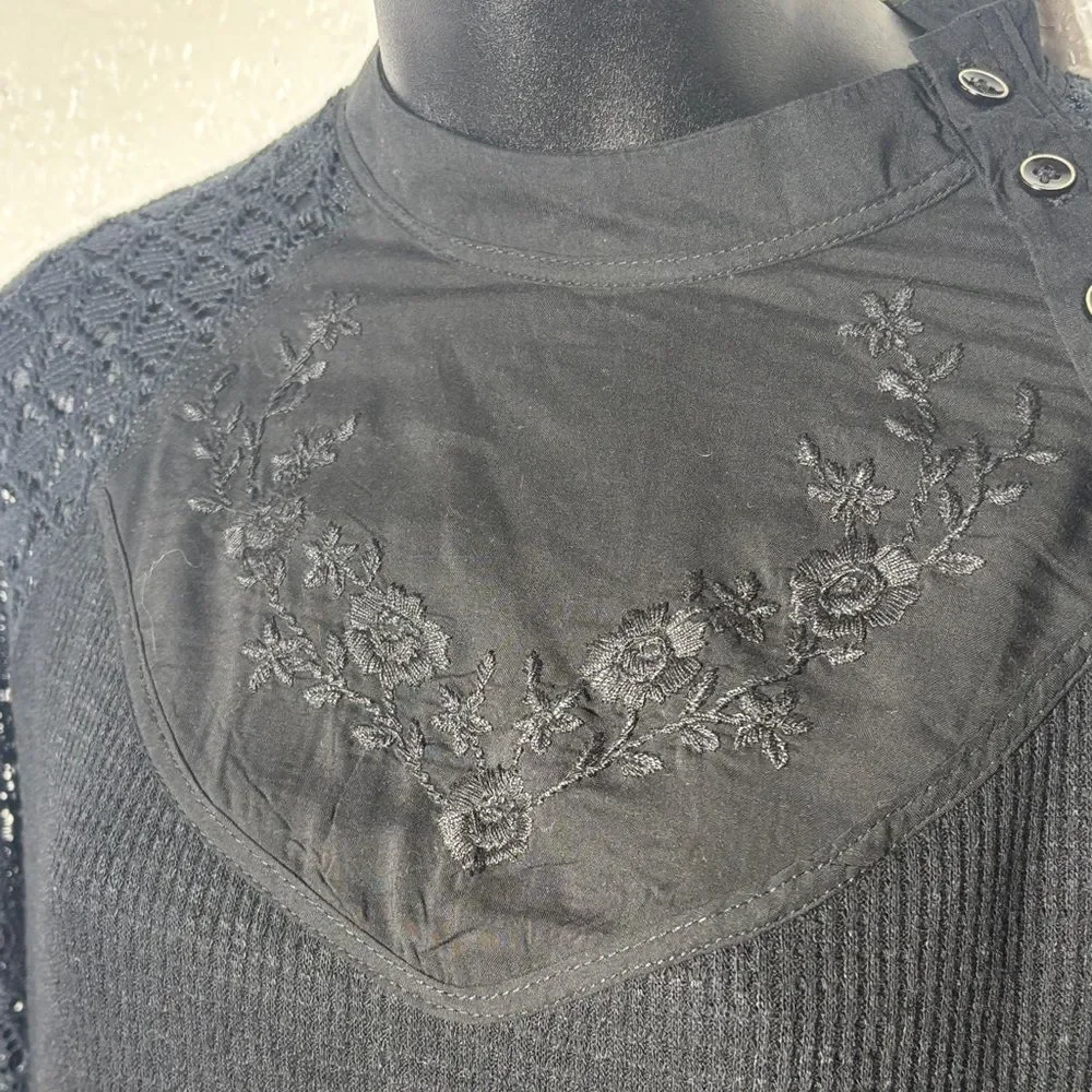 Free people women’s medium sweetest thing black‎ crochet top embroidered boho